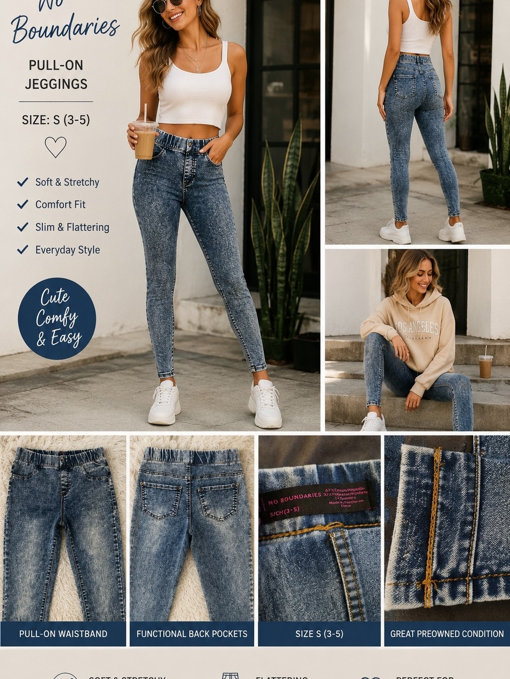 💙 No Boundaries Acid Wash Pull-On Jeggings | Stretch